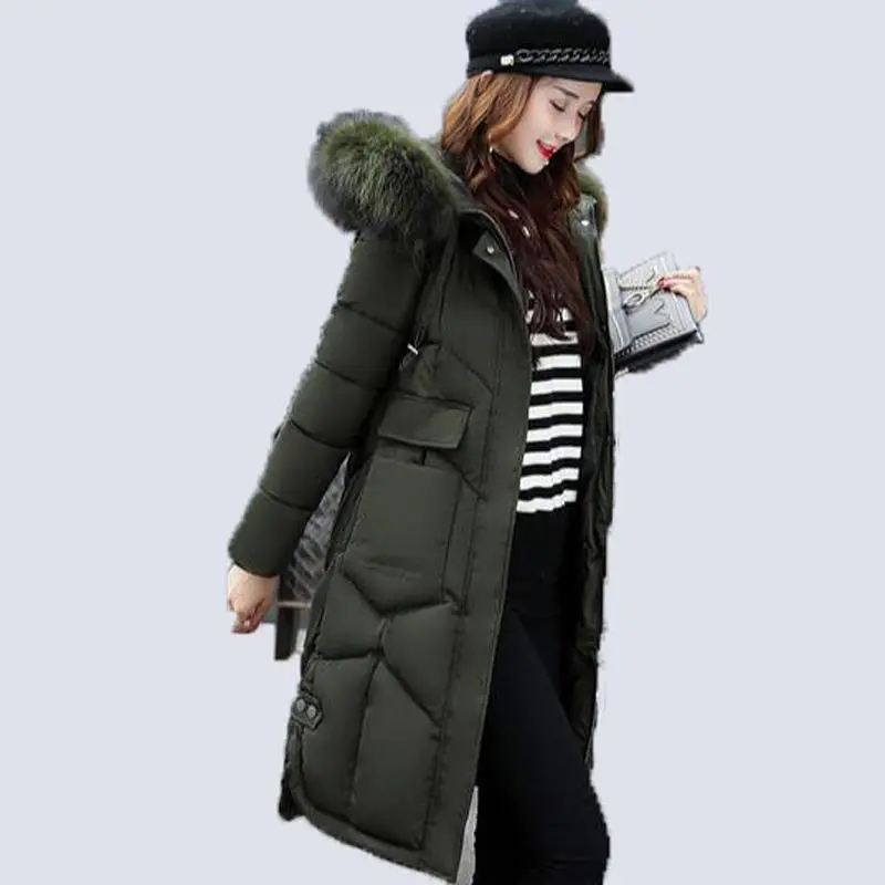 

2017 winter women hooded coat fur collar thicken warm long jacket female plus size 3XL outerwear parka ladies chaqueta feminino