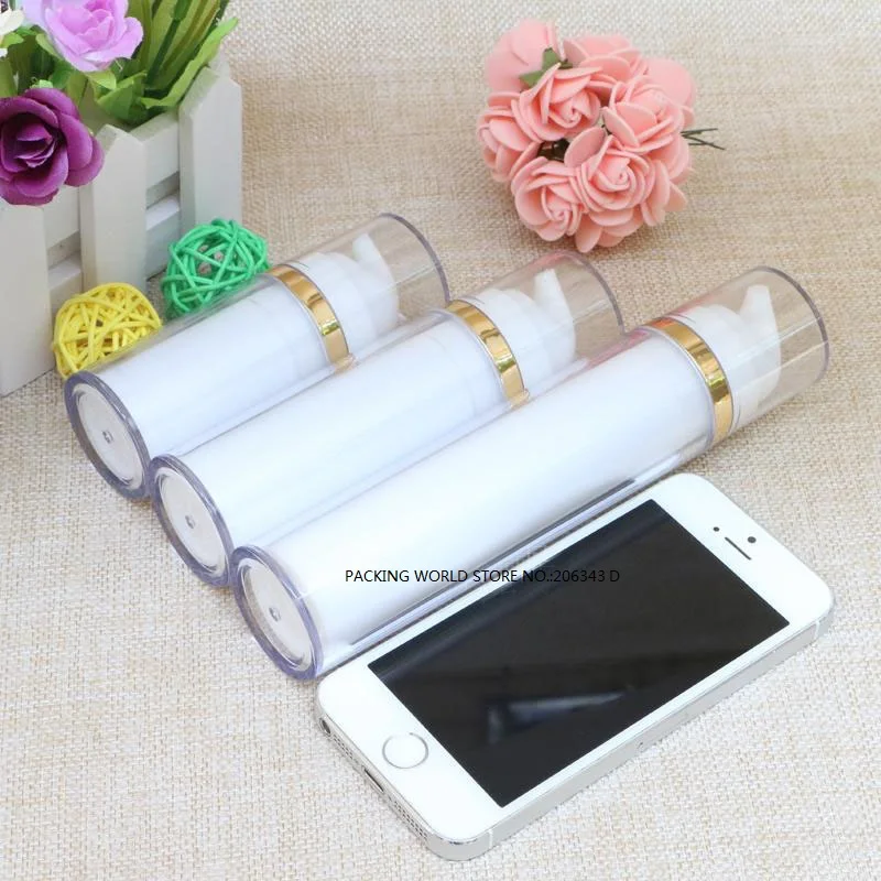 Белая двухслойная безвоздушная бутылка 15 мл с прозрачной крышкой