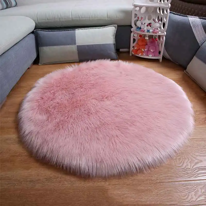 pink Мягкий круглый ковер из овчины, покрытие для стула из искусственной шерсти, теплый ворсистый ковер для детской спальни, коврик для сиденья из кожи и меха, теплый Текстиль - Цвет: pink