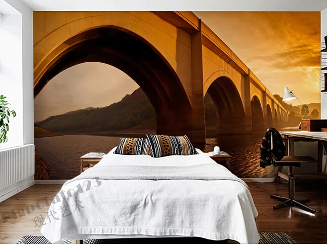 Новейшие 3D фрески красивый золотой мост Озерный пейзаж фоновая бумага для
