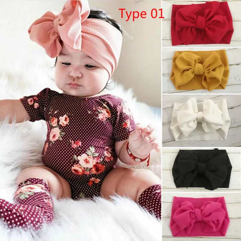 New Cute Baby Girls Oversized Big Tie Bow Headbands Wrap Turban Floral Headband Newborn Solid Sweet Hair Accessories | Детская одежда и