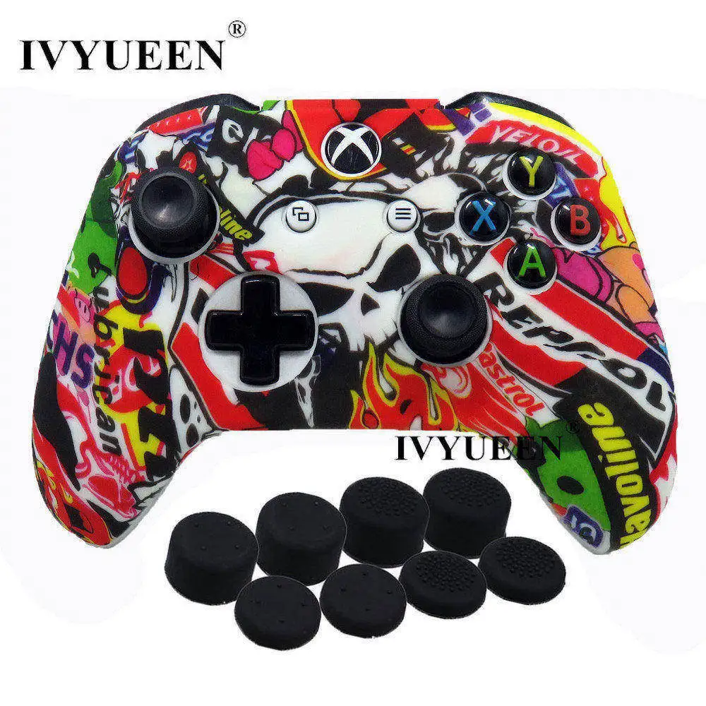 Sticker Bomb Защитный силиконовый чехол IVYUEEN 9 в 1 для XBox One X S, защитный камуфляжный чехол с 8 аналоговыми ручками - Цвет: Sticker Bomb