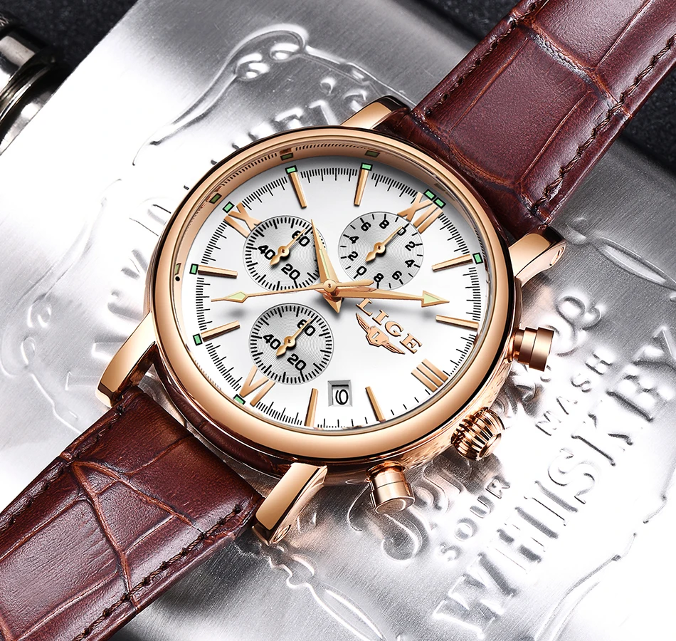 Reloj Hombre LIGE Горячие мужские s часы модный подарок спортивный хронограф римские цифровые кварцевые наручные часы мужские кожаные водонепроницаемые часы