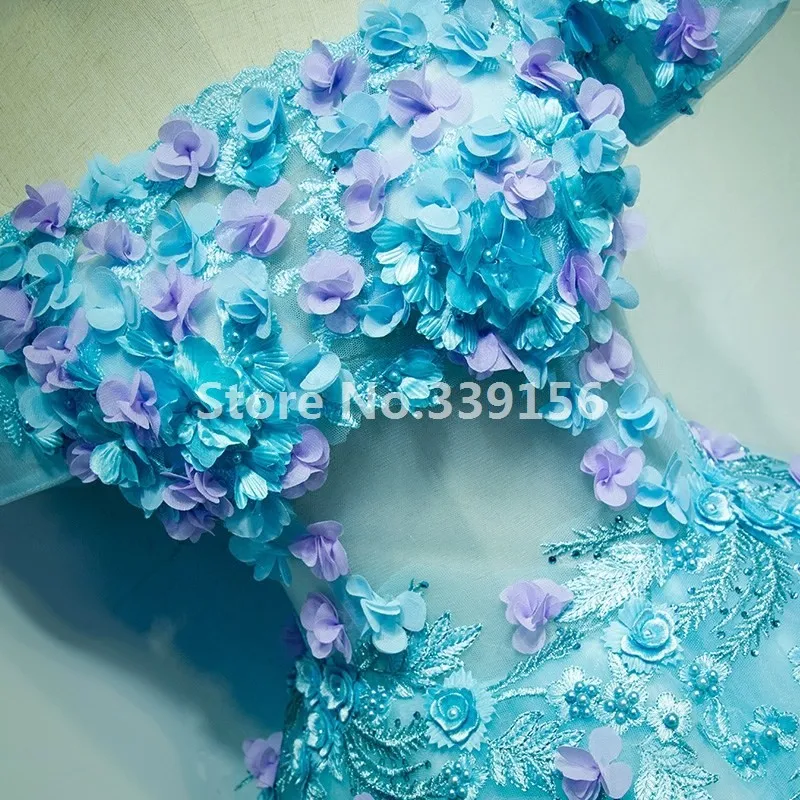 Вышивка Аппликации Slash шеи длинное платье нарядная голубая вуалевое принцессы