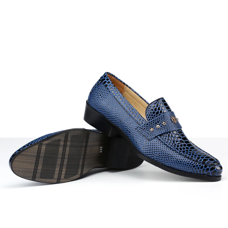 

Snake Style Patent Leather Shoes Men Loafers Slip On British Pointed Toe