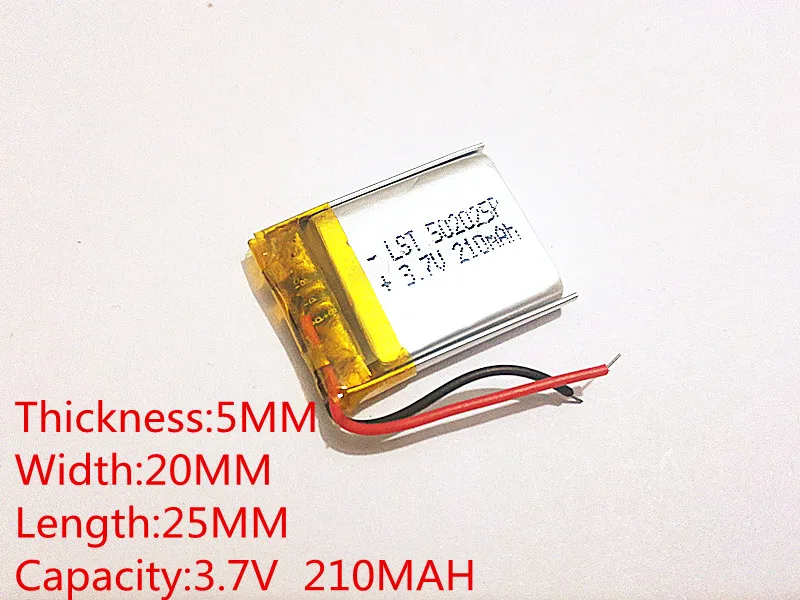 Размер 502025 3 7 V 210mah литий-полимерный аккумулятор с защитной платой для MP3 MP4 MP5 GPS