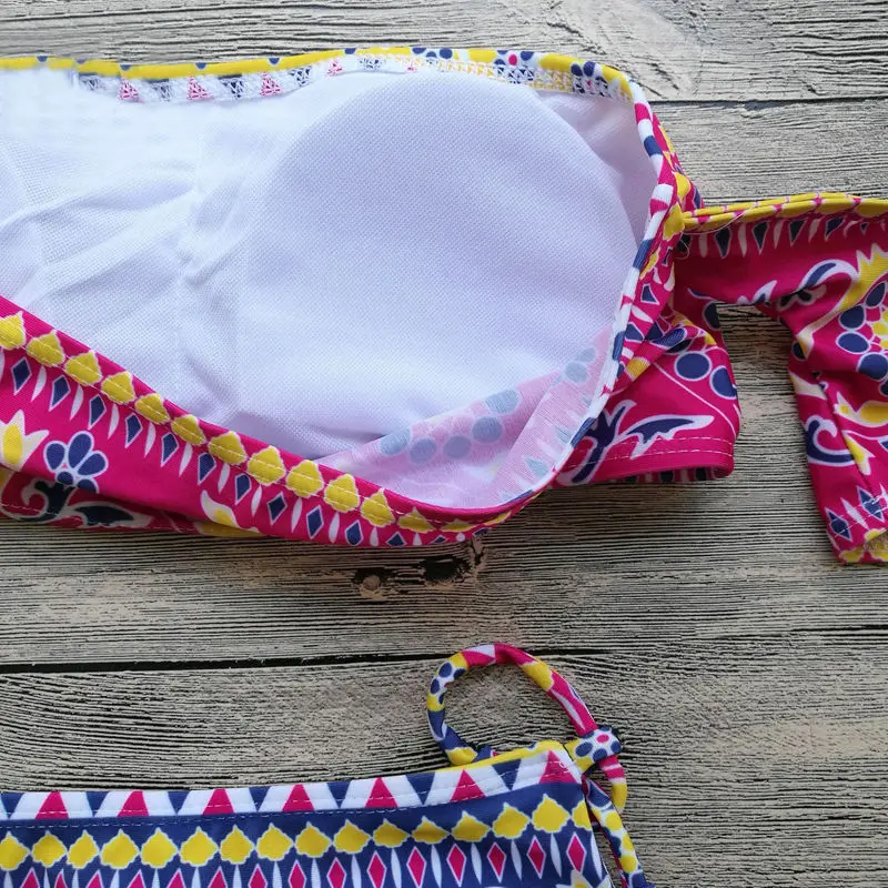 2017 Женский бикини набор винтажная печать бюстгальтер Пуш Ап Треугольник Высокая