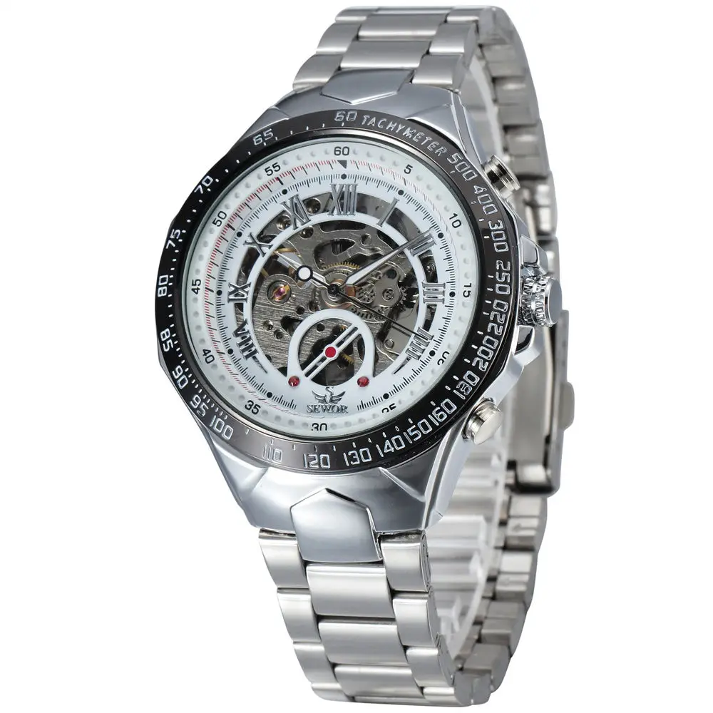 Повседневные модные мужские часы из нержавеющей стали со скелетом бренд SEWOR