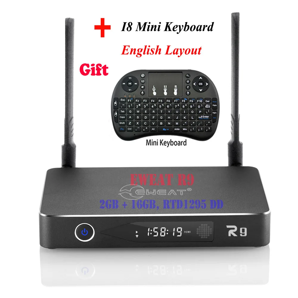 add i8 English KB Eweat R9 16GB PK X96 X92 H96 Pro+ Android 6,0 tv Box 3D 4K BD ISO Realtek RTD 1295 Cortex A53 2,4G/5,8G двойной WiFi 3," SATA порт - Цвет: add i8 English KB