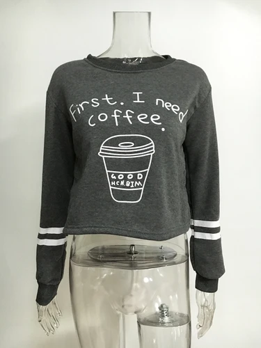 Женские толстовки с капюшоном First i Need coffee повседневные в стиле Харадзюку