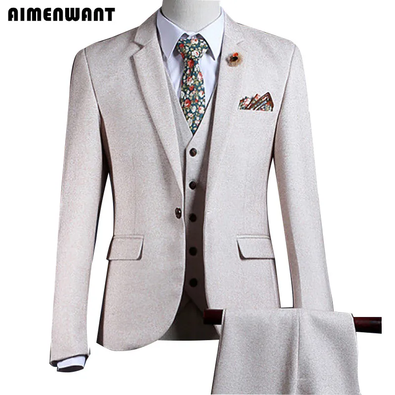 

AIMENWANT Tailored Blazer Europe Mens Beige Suit 3-Piece Top Quality Prom Suits For Men Cheap Father Pants Suit Sales