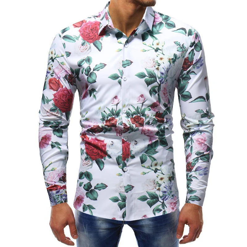 Мужская хипстерская рубашка с цветочным принтом Camisa Masculina мужская длинным
