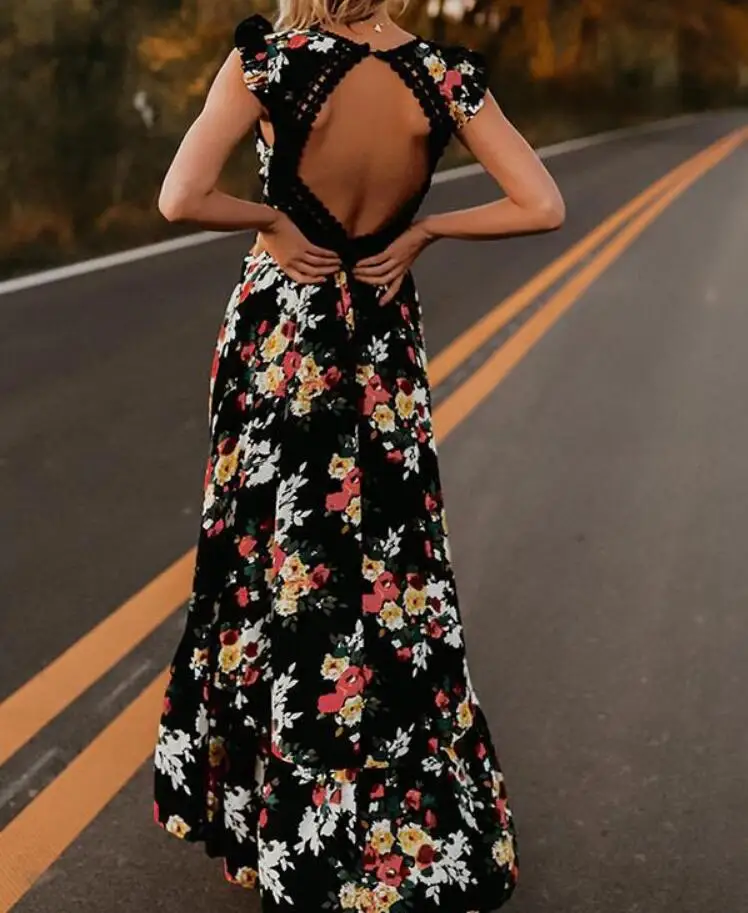 2018 летнее пляжное платье с цветочным принтом v-образным вырезом богемное без