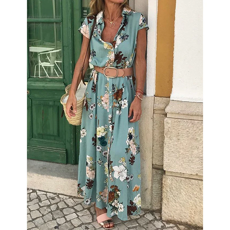 

Women Floral Boho Long Dress Elegant Ladies Holiday Summer Beach Casual Party Beach Dress Floral Sundress