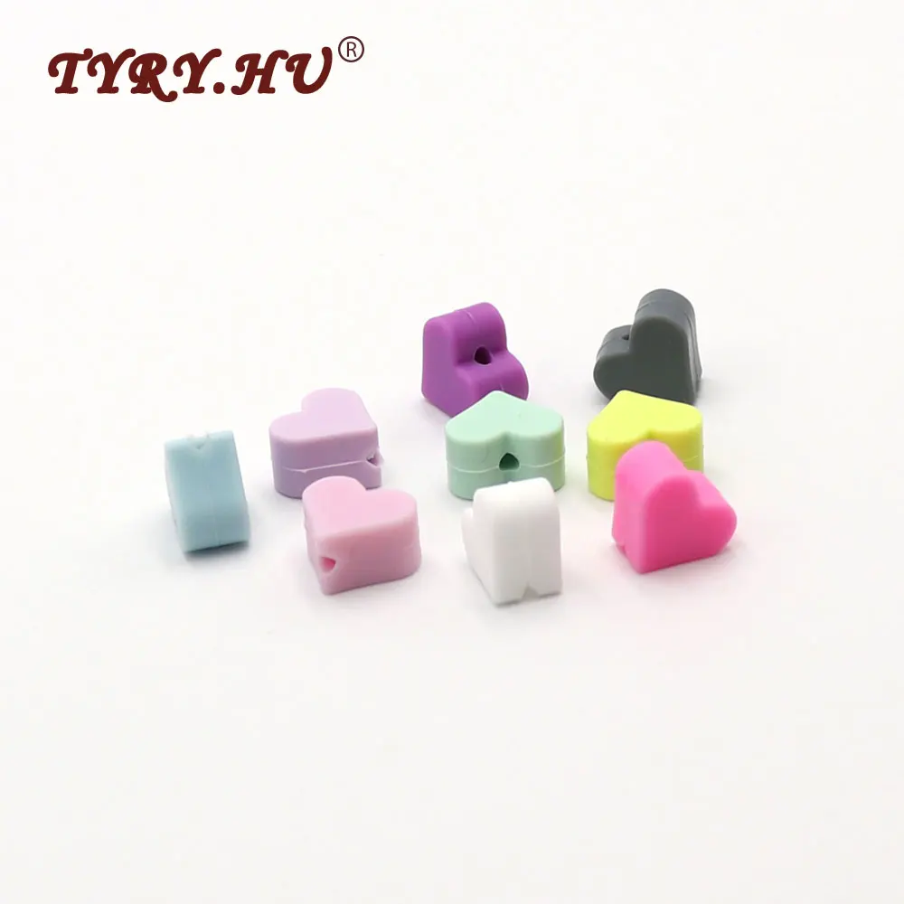 

TYRY.HU 10PC/set Heart Silicone Beads Baby Teether Teething Beads For Necklace DIY Pacifier Chain Beads BPA Free 14mm