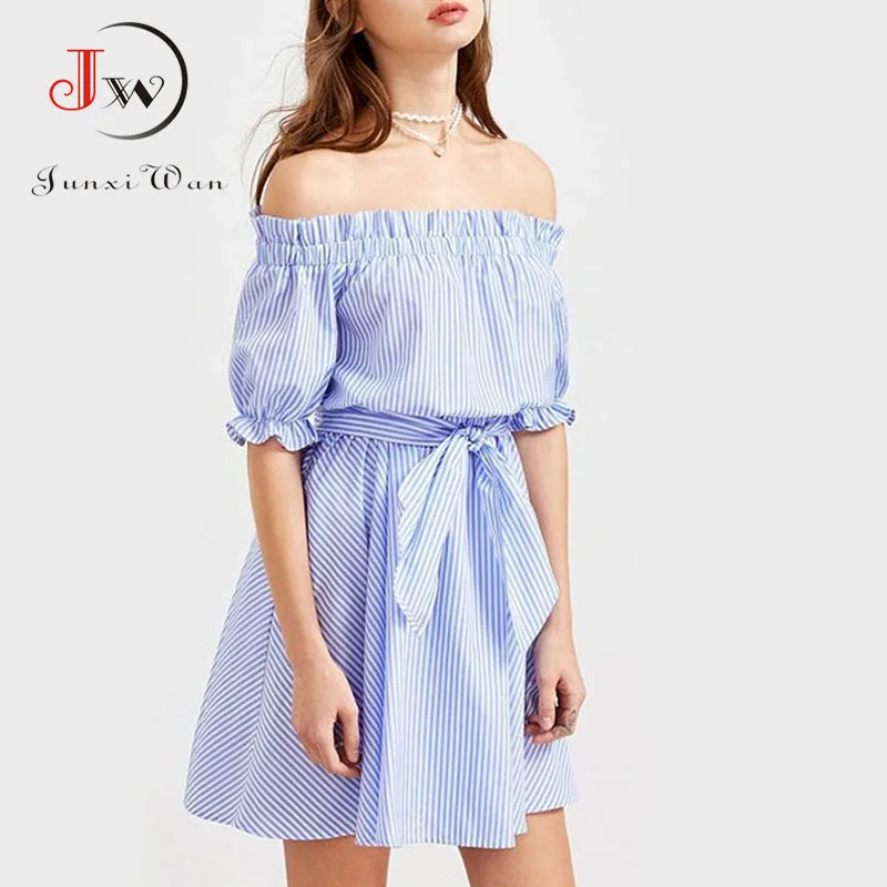 Женское летнее повседневное офисное мини-платье с открытыми плечами и оборками