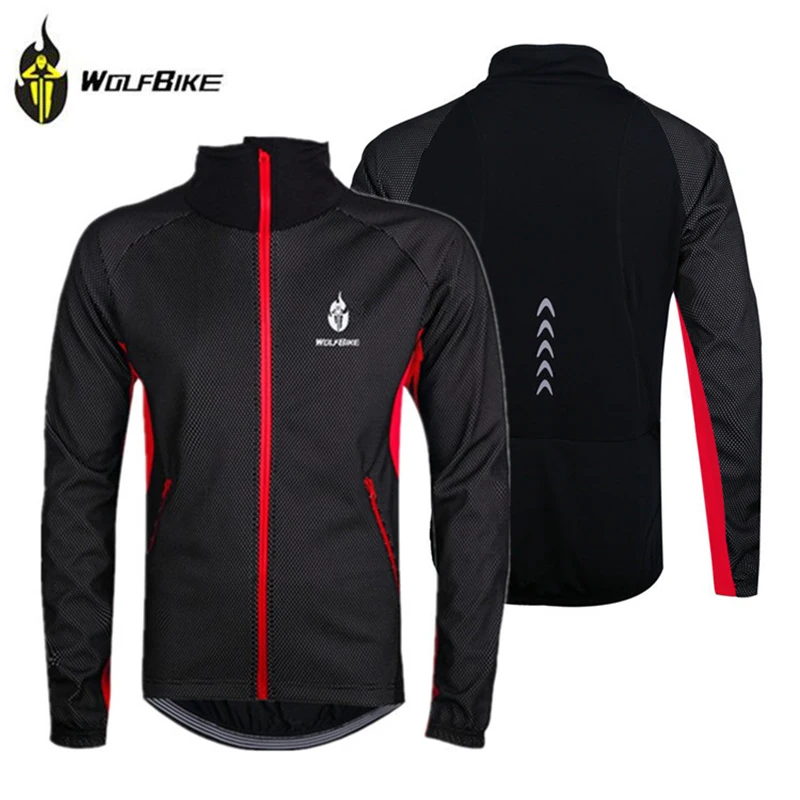 

WOLFBIKE Black Winter Thermal Fleece Windproof/Waterproof Long Sleeve Cycling Jersey Clothing Wear Reflective Cycling Jacket