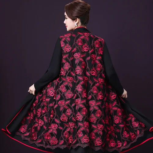 Осеннее платье для женщин среднего возраста новый стиль зимнее с вышивкой дизайн