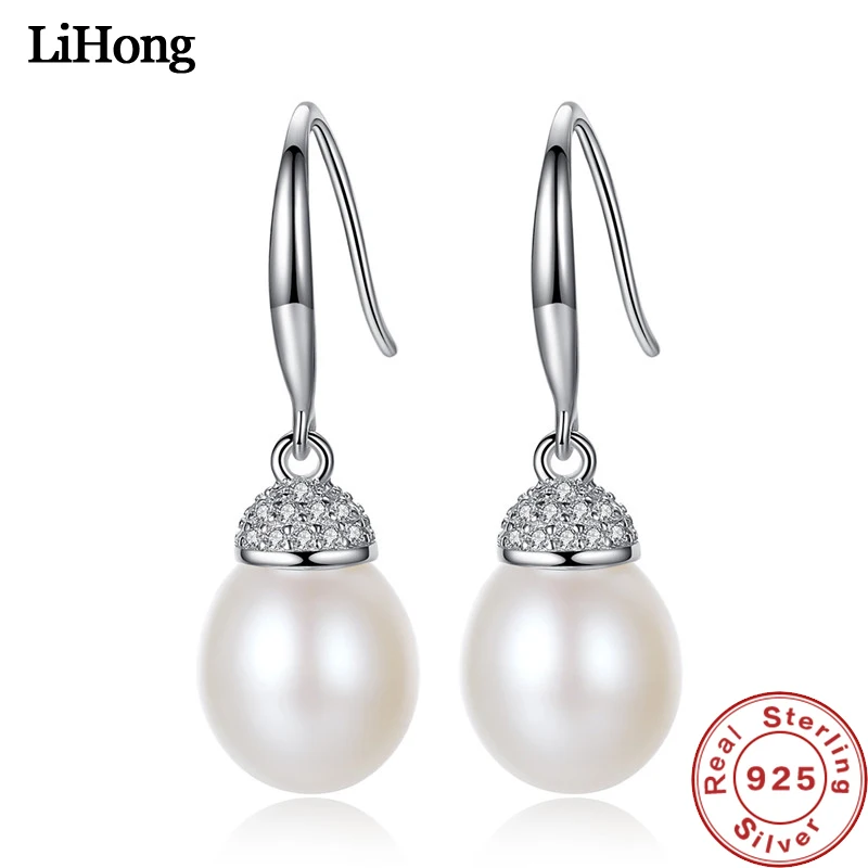 

100% 925 Sterling Silver Stud Earrings 8-9mm Natural Freshwater Pearls Fashion Women's Earrings