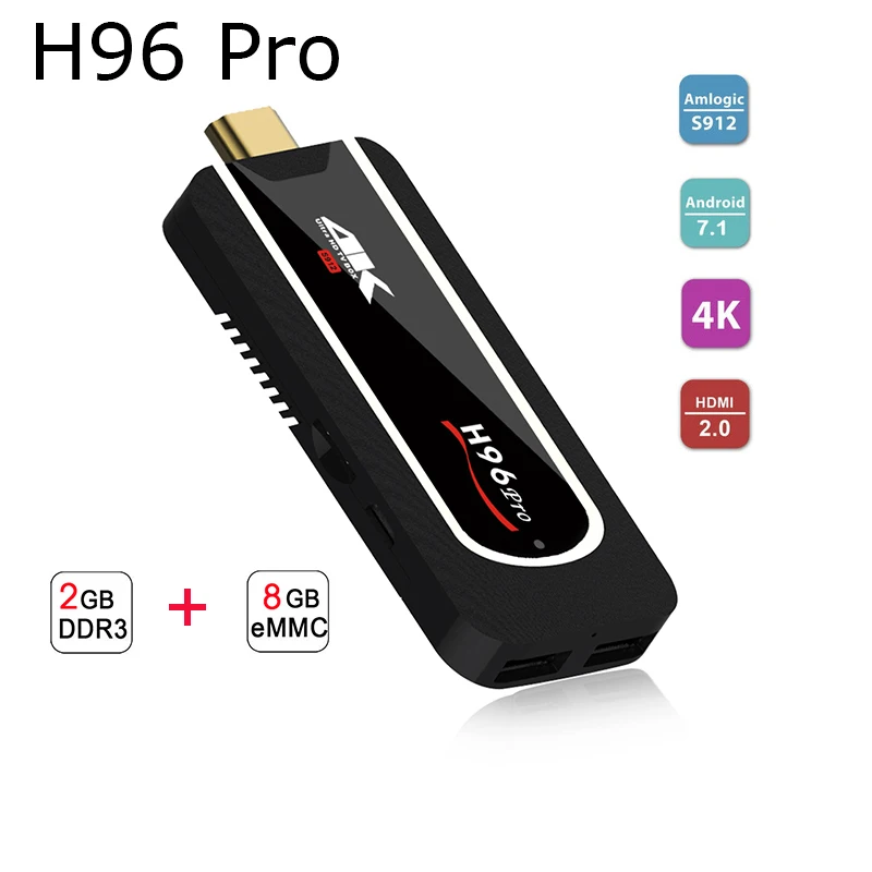 RAM 2GB ROM 8GB H96 Pro Android tv Stick OS 7,1 Amlogic S912 Восьмиядерный 64 бит BT4.1 2,4G 5G WIFI tv ключ 2G ram 16G 8G rom 1080P 4K HD мини-ПК - Цвет: RAM 2GB ROM 8GB
