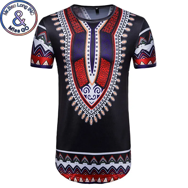 Мужская хипстерская африканская Дашики с коротким рукавом удлиненная футболка