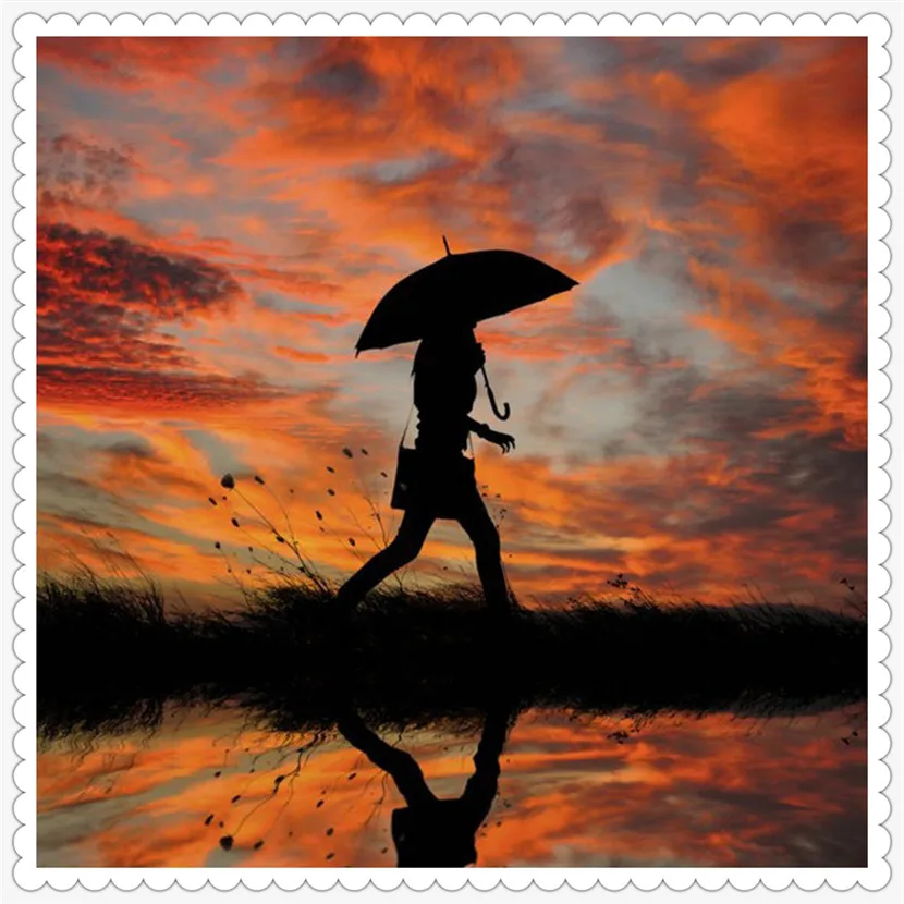 5D DIY Алмазная вышивка закат черно-белый путешественник полный квадрат Картина