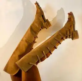 Летние новые Замшевые Сапоги выше колена сексуальные сандалии-гладиаторы с