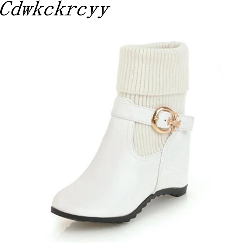 

Women Boots winter New style College style lady Internal increase white Short boot Student Woolen sleeve Cashmere Martin boots