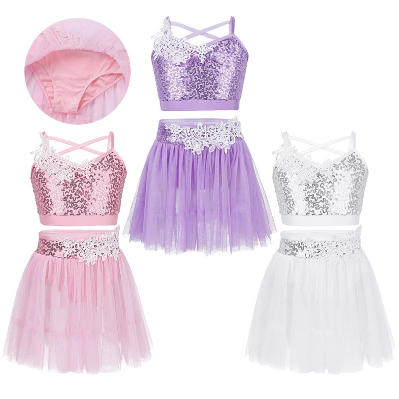 ChicTry/Детские костюмы для лирических танцев топы с блестками гимнастический