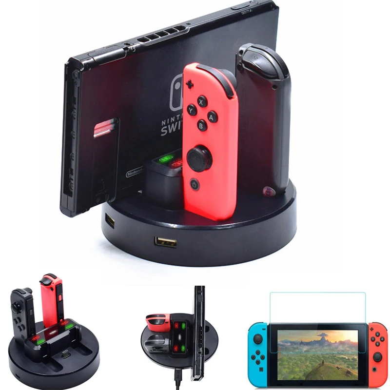 4 in1 Nintend Switch Joy-con Controller And Nintendoswitch Console Round Charging Dock Station Charger Stand Nitendo Accessories