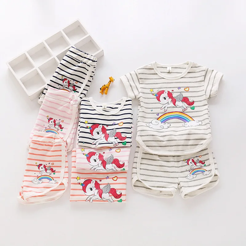 OKLADY Girl Summer Clothes Cotton Sportswear Unicorn Cartoon Print Short Sleeve Two-piece Boys Girls Kid | Детская одежда и обувь