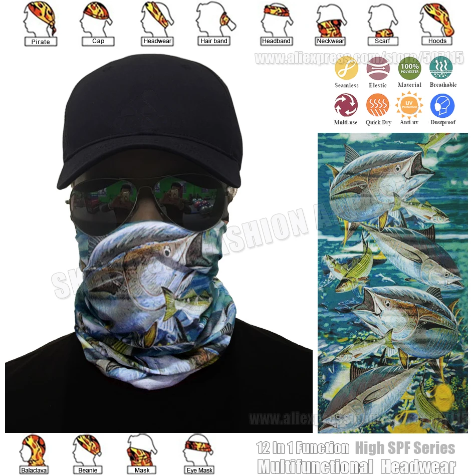 

High Quality Multifunction Seamless Tube Scarf Fishing Bandanas Outdoor Anti-UV Balaclava Fish Headwear Clycing Face Shield Mask