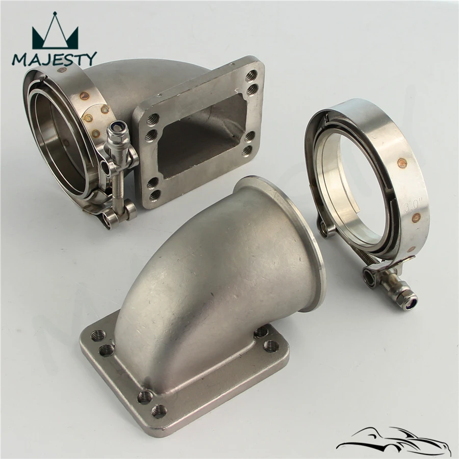 2PCS Fits For T3 T4 Turbocharger 3&quot Vband 90Degree Cast Turbo Elbow Adapter Flange+Clamp | Автомобили и мотоциклы