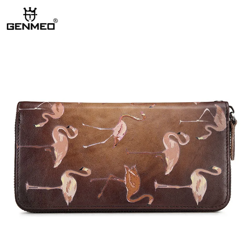 GENMEO Новое 3D Фламинго Птица из натуральной кожи кошелек Для женщин коровьей
