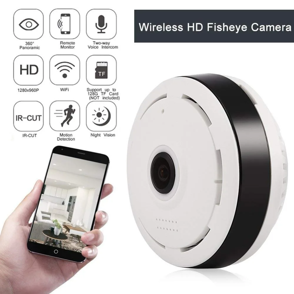 Kruiqi панорамная 360 градусов 1080P IP камера WiFi видеонаблюдения сетевая с ИК ночным