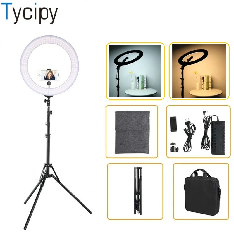 Tycipy 18 &quotRing Light Studio Video camera Kit 48 Вт 5600 К светодио дный LED Dimmable двухцветное