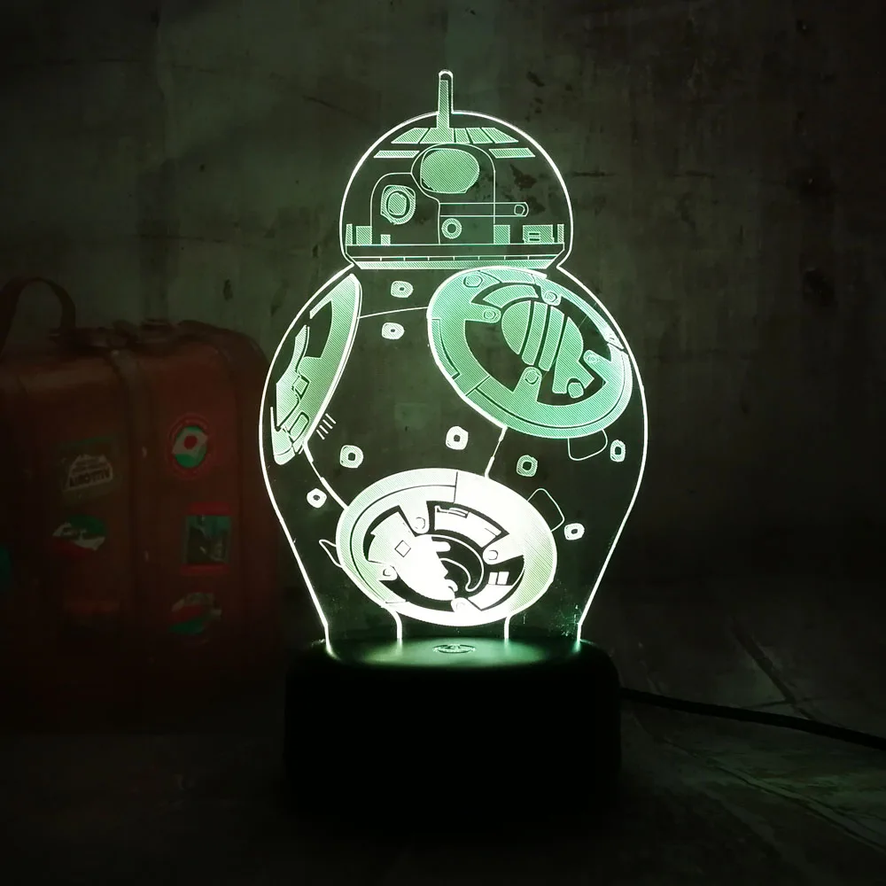 Звездные войны BB8 блеск 3D светодиодный RGB 7 смешанный двойной изменение цвета Ночной светильник пульт дистанционного управления настольная лампа Рождественский подарок спальня игрушки для декора дома
