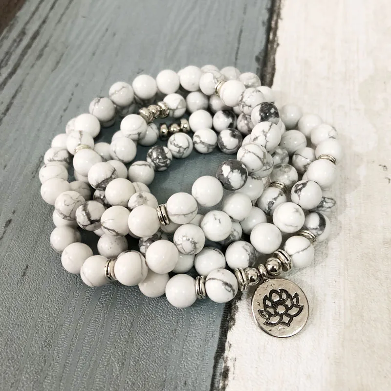 Модный обернутый браслет Howlite 108 Mala женский с подвеской на запястье натуральный