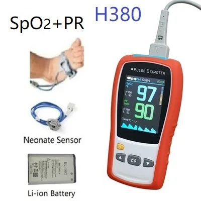 H380 neo Li-ion Red 2," TFT 1 датчик для новорожденных детей и взрослых ручной пульсоксиметр SPO2 PR медицинский монитор сердечного ритма совместимый с Nellcor DS100A датчик - Цвет: H380 neo Li-ion Red