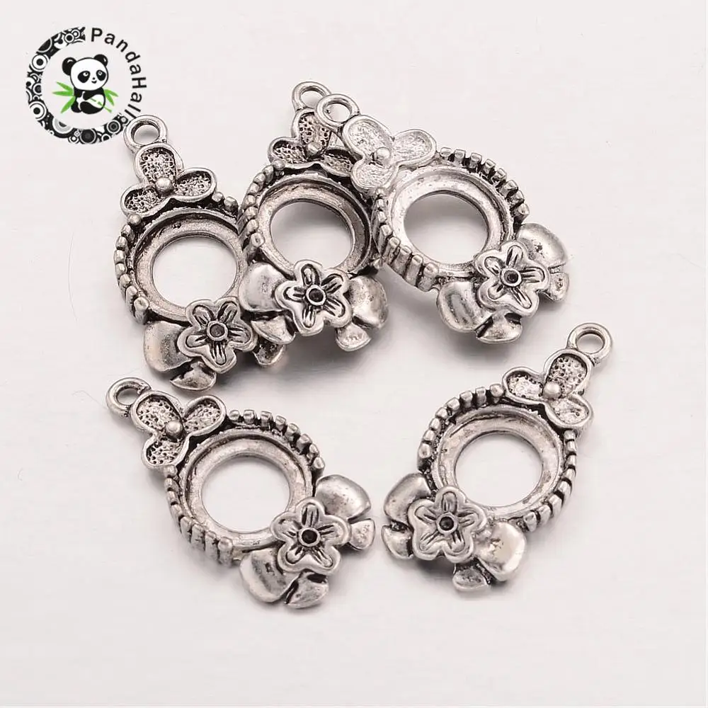 

Flower Alloy Blank Pendant Trays, Setting for Cabochon, Lead Free and Cadmium Free, Antique Silver Color, 31x18x2.5mm