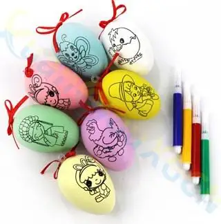 

100sets Easter Decoration Children's day DIY Painting Egg shell with pen Kids Gift Plastic Pendant Easter Egg Educational tools