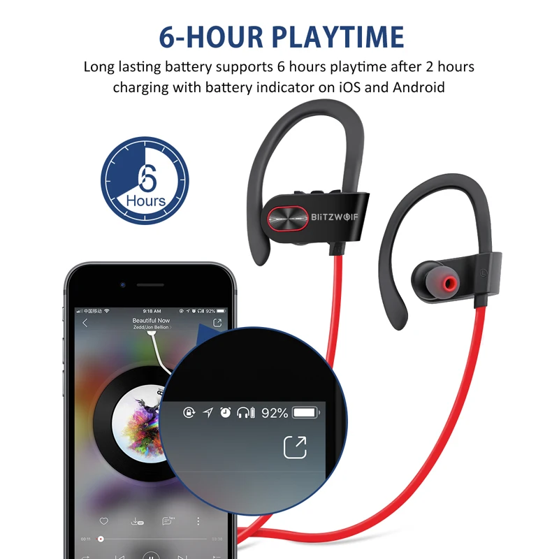 Blitzwolf спортивные bluetooth наушники с микрофоном IPX7 водонепроницаемые беспроводные