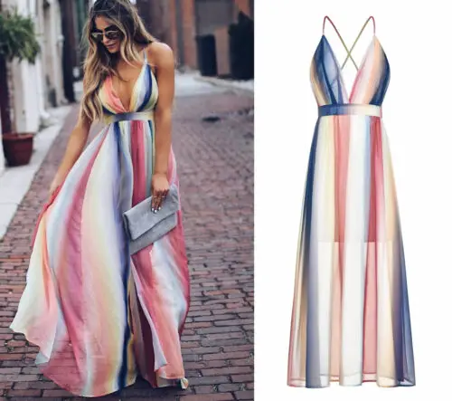 Женские Летние шифоновые радужные пляжные вечерние платья для выпускного вечера