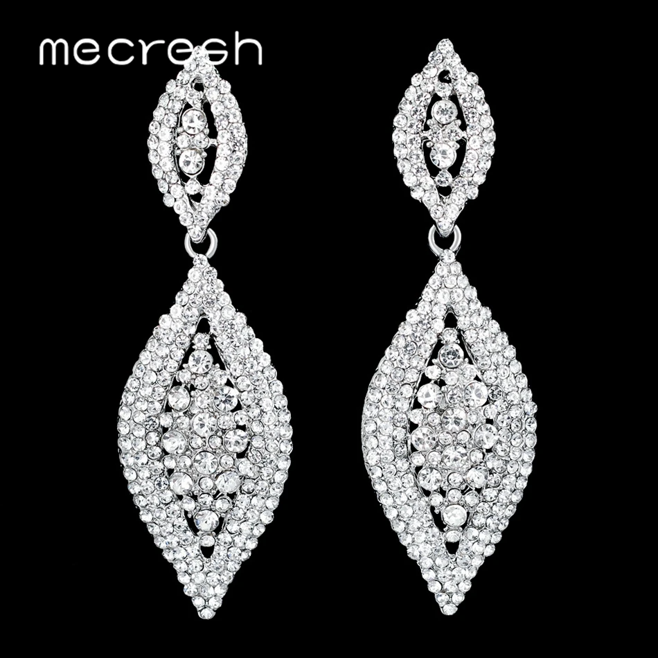 Mecresh серебро Цвет Стразы Женские Висячие серьги для невесты листьев свадебные