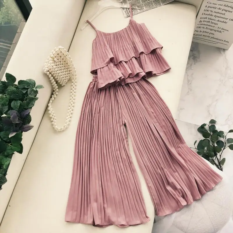 Праздничные наряды однотонные плиссированные топы с завязками на шее и широкие