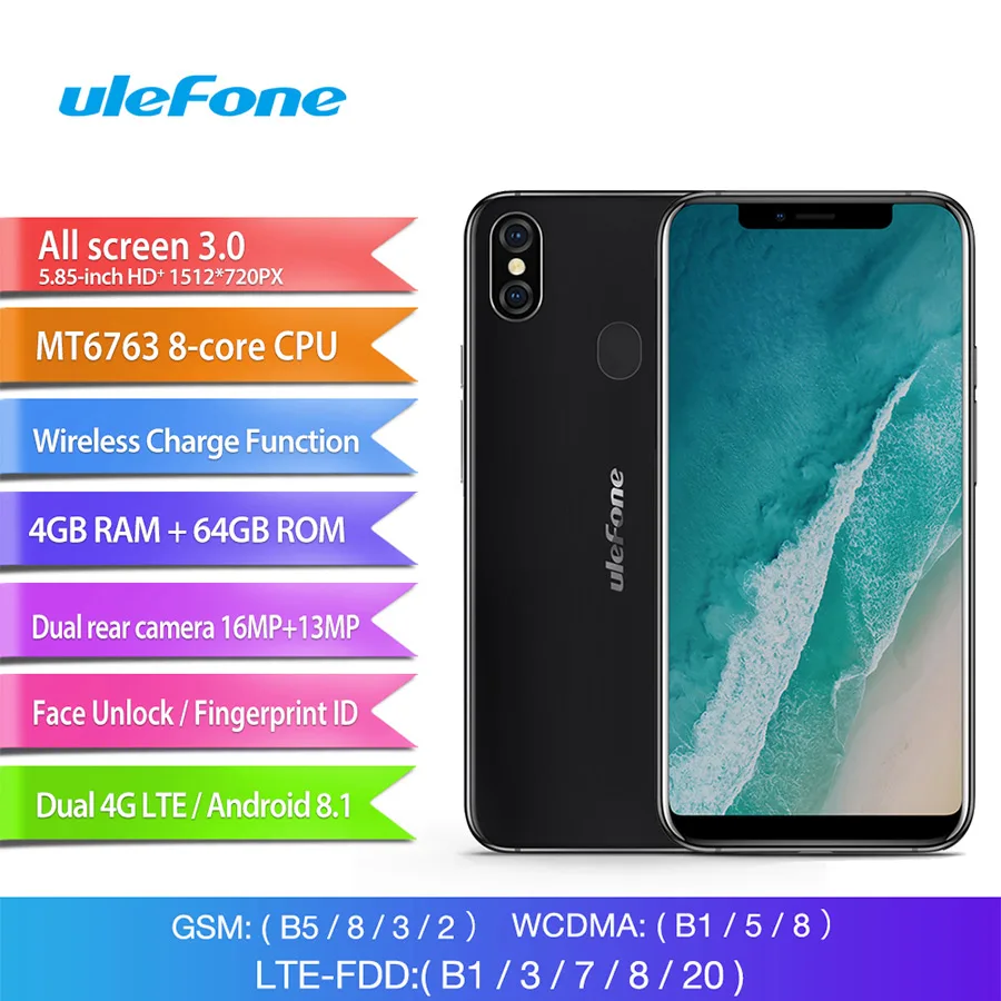 Ulefone X Face ID 5 85 &quotHD MT6763 Восьмиядерный Android 8 1 4 Гб ОЗУ 64 ПЗУ 16MP 3300 мАч двойная задняя