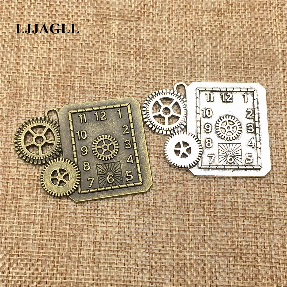 

LJJAGLL 10pcs Zinc Alloy Plated Bronze Silver 50*39mm Gears Clock Charms Steampunk Pendant Diy Jewelry Findings AZB019