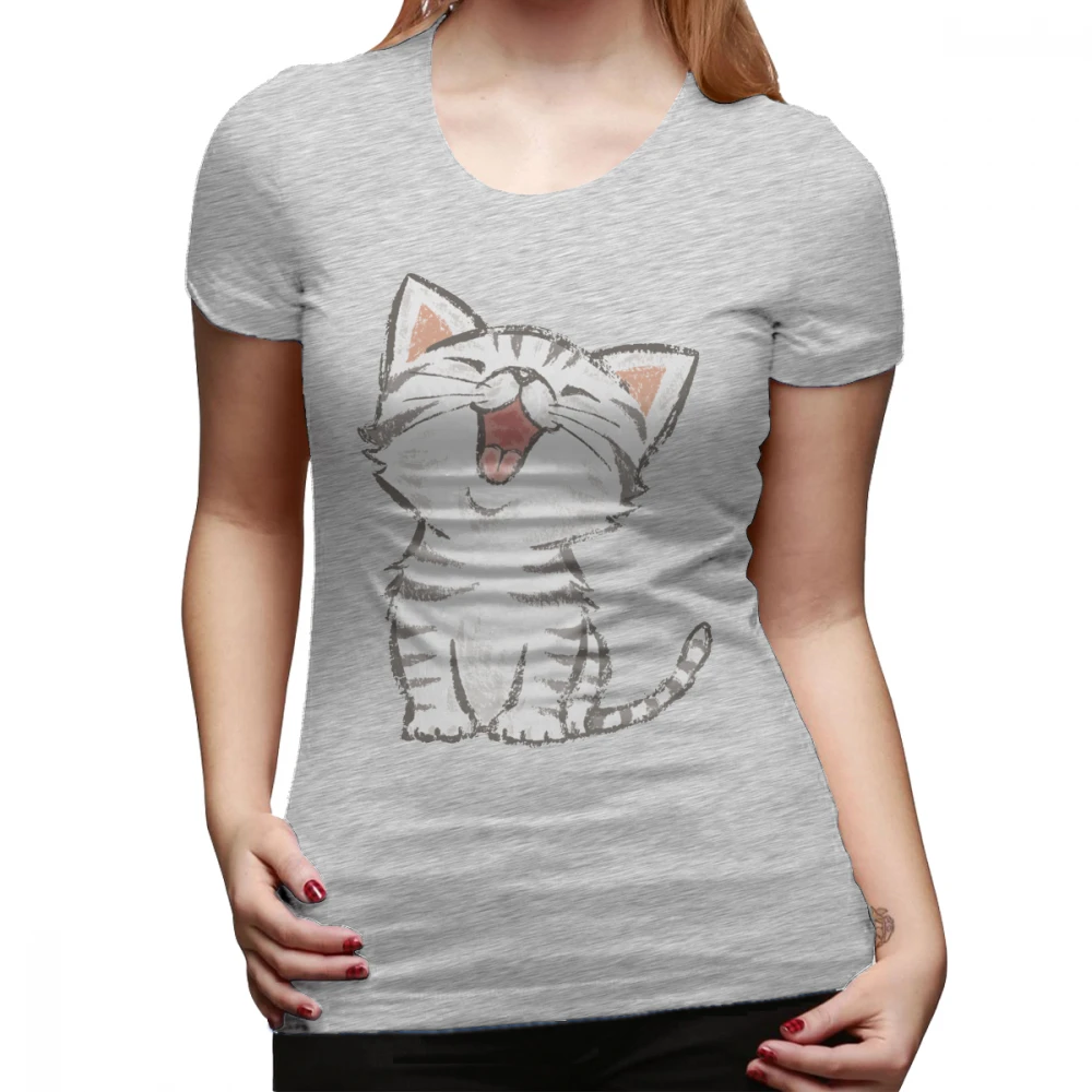 Kitten T-Shirt American Shorthair Happy T Shirt O Neck Funny Women tshirt Street Fashion Black Pattern Cotton Ladies Tee Shirt - Цвет: Серый