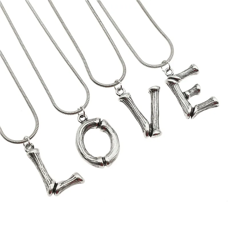 

Fashionable And Charming Women A-Z 26 Letters Bamboo Minimalist Initial Pendant Necklace Fashion Snake Chain Neck Jewelry