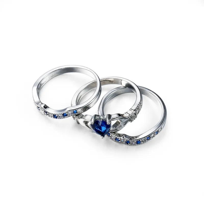 

HIP Hop Creative heart ring three piece set Copper inlaid zircon combination set For Women Men Jewelry Dropshiping Couple gift